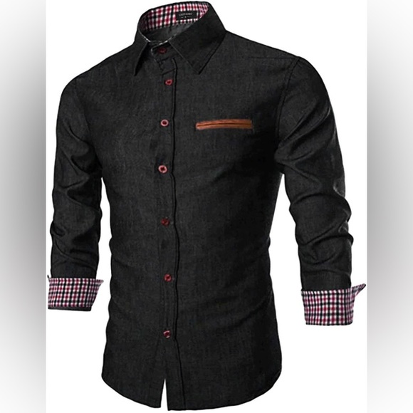 NWT Coofandy Men’s Metallic Black Button-Down Shirt - Picture 1 of 6